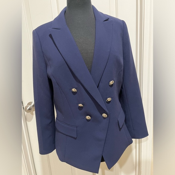 White House Black Market Midnight Blue DOUBLE BREASTED BLAZER WOMENS SIZE 10 - Picture 7 of 10